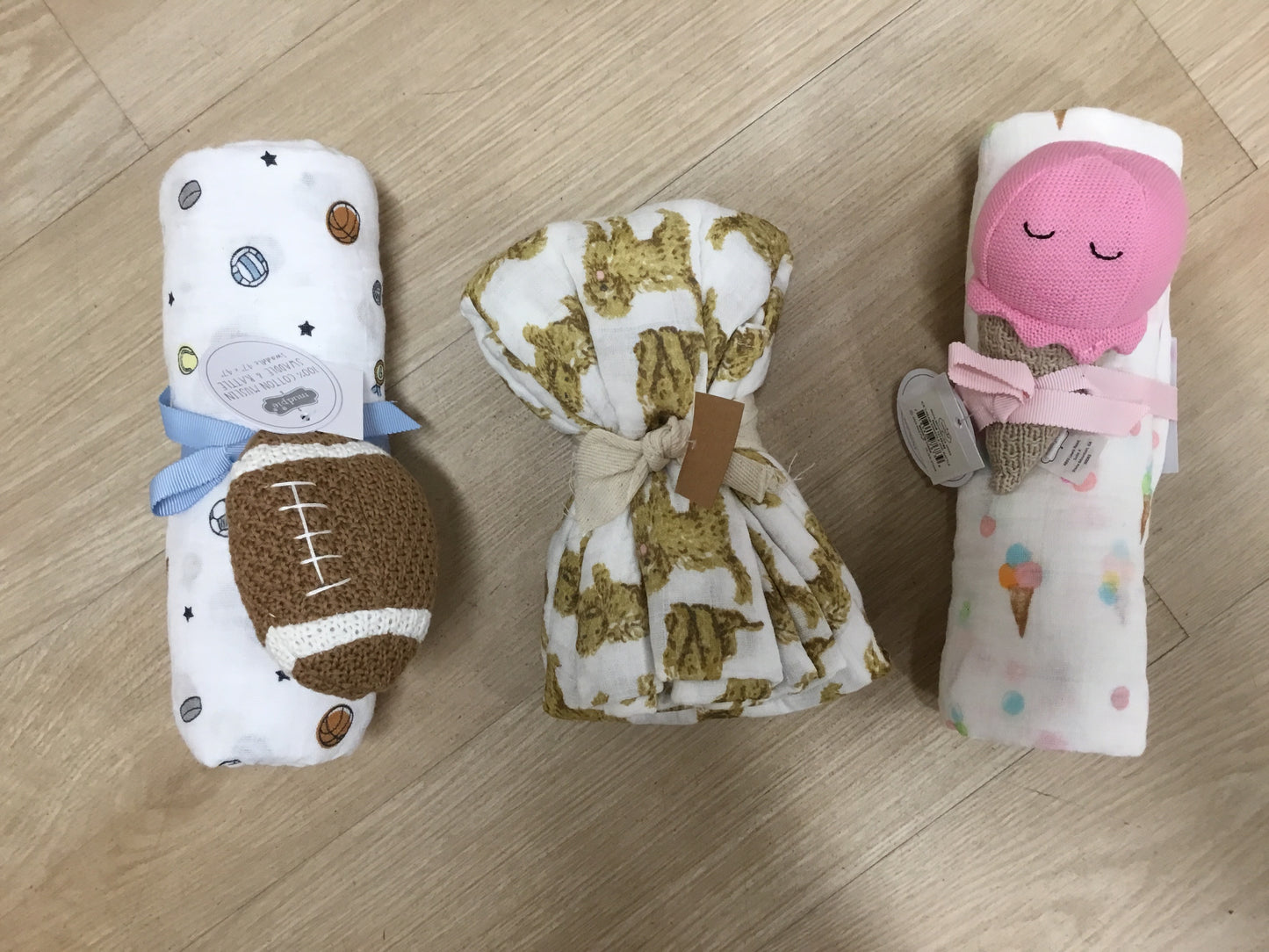 Sports Muslin swaddle & Rattle